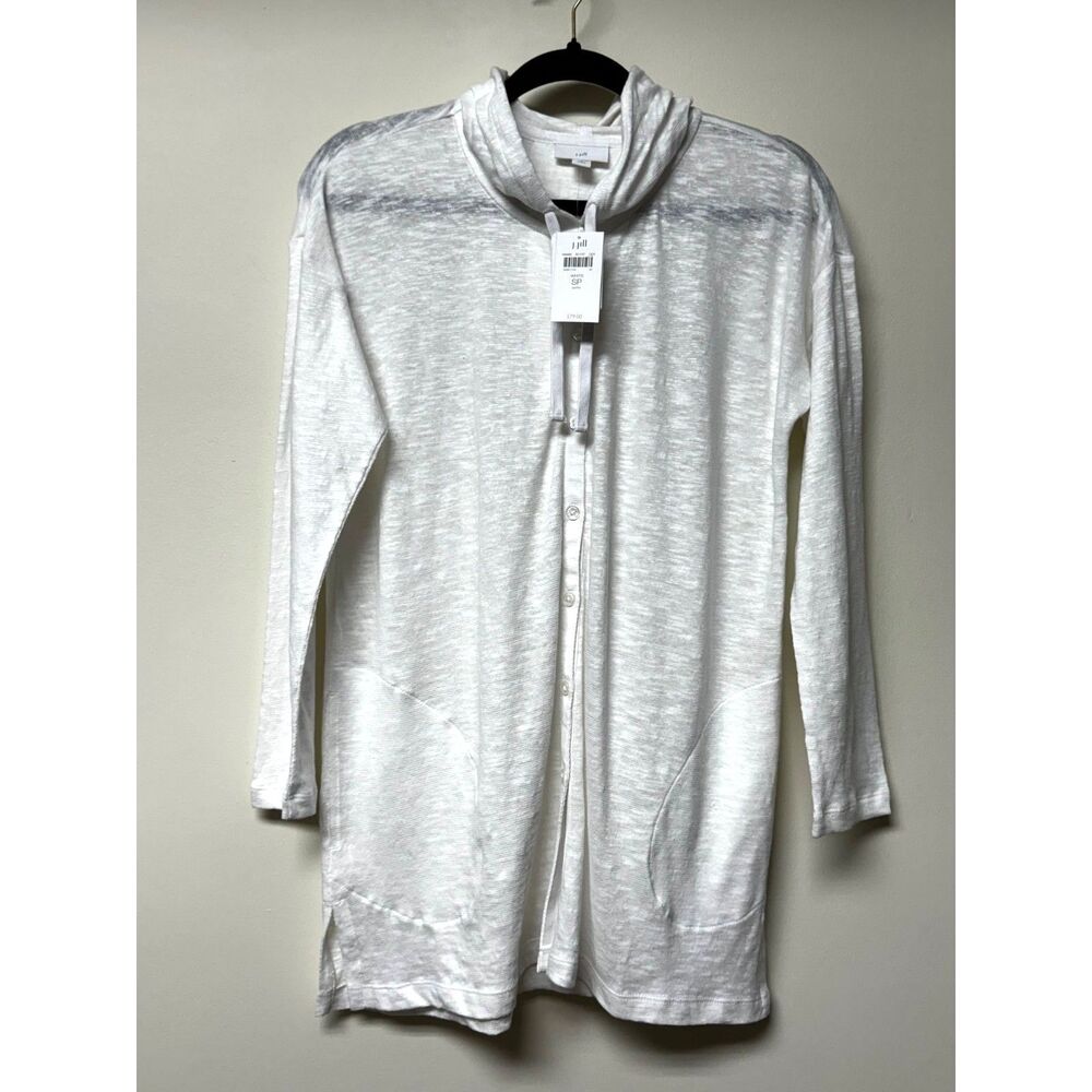 NWT - J. JILL Linen/Cotton Button Front Hooded Tunic Pockets White, Sz SP